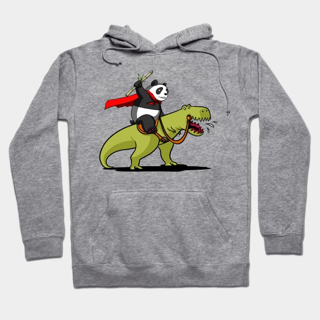 Panda Bear Riding A T-Rex Dinosaur Hoodie by underheaven